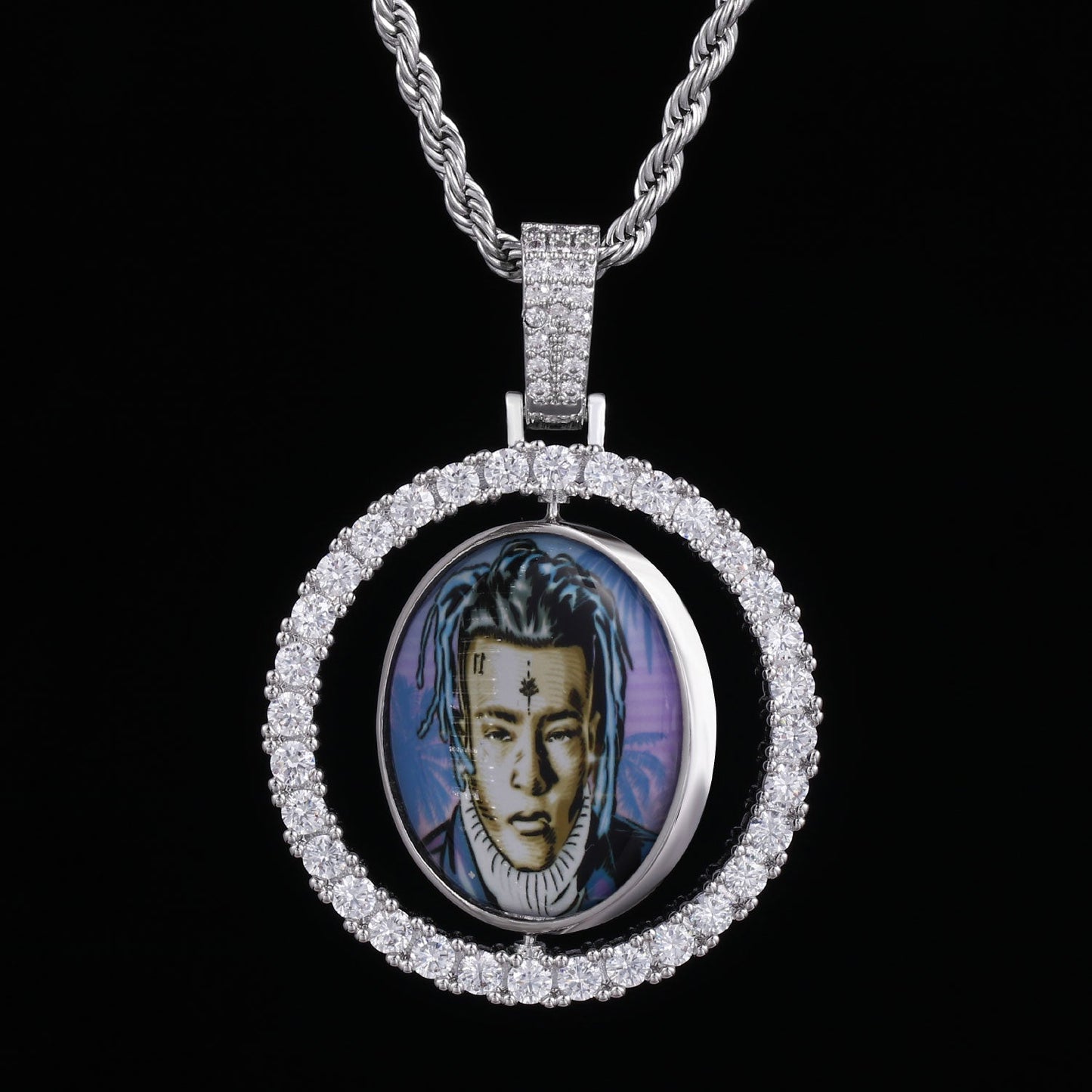 Double-sided Rotatable Custom Photo Masonry Pendant Chain TRIPOD JEWELRY