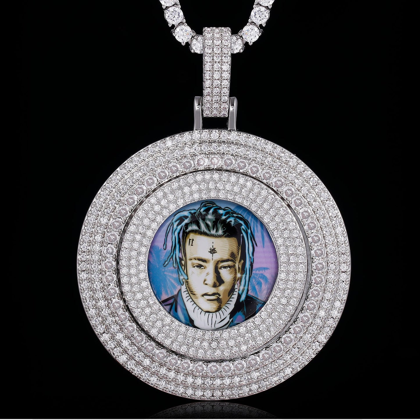 Picture Custom Pendant - Large Round-Shaped Turnable Centre Hip Hop Jewelry TRIPOD JEWELRY
