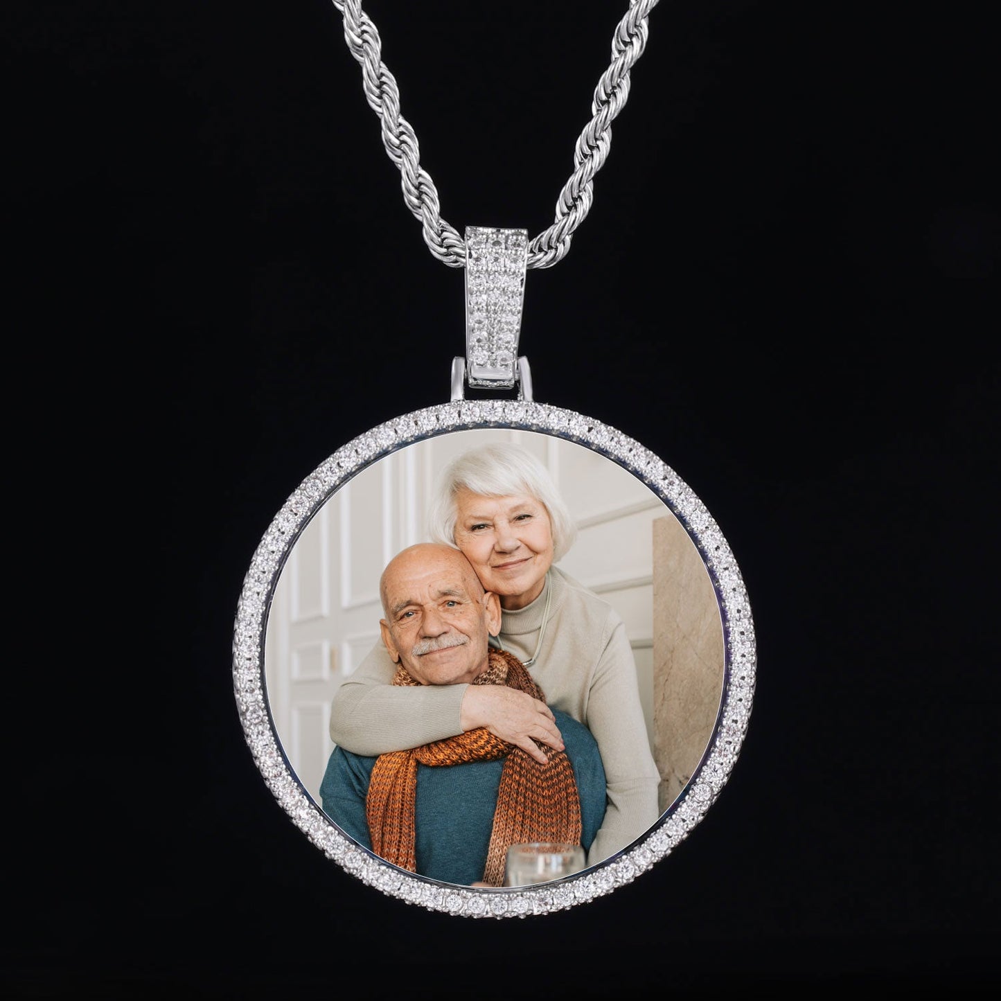 Picture Custom Pendant - Small Round Zirconia Personalized Necklace TRIPOD JEWELRY