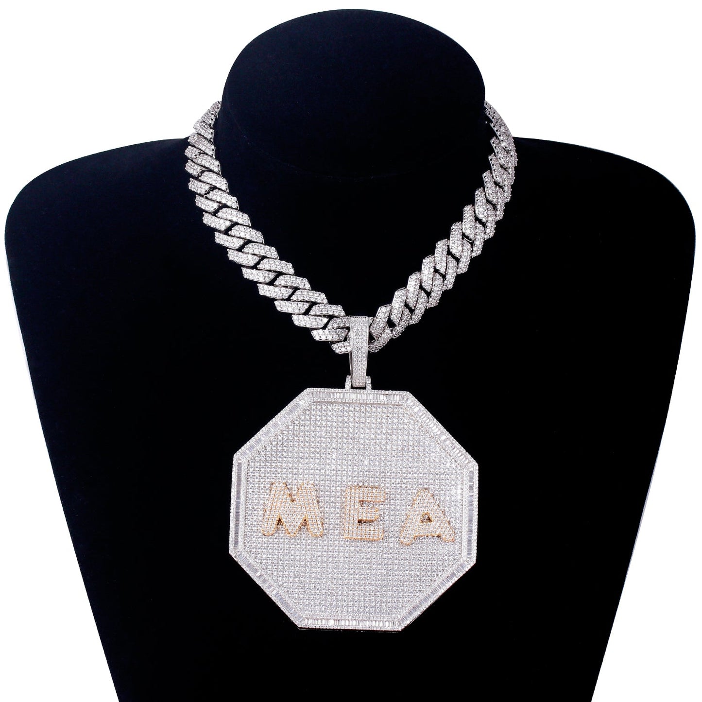 Octagon Pendant Set With Diamonds - Custom Letters TRIPOD JEWELRY