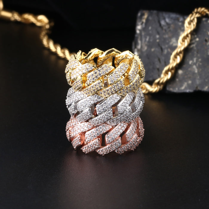 White Gold Iced Cuban Link Ring Tripodjewelry