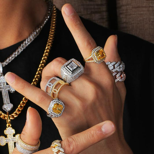 White Gold Iced Out Square Ring Tripodjewelry