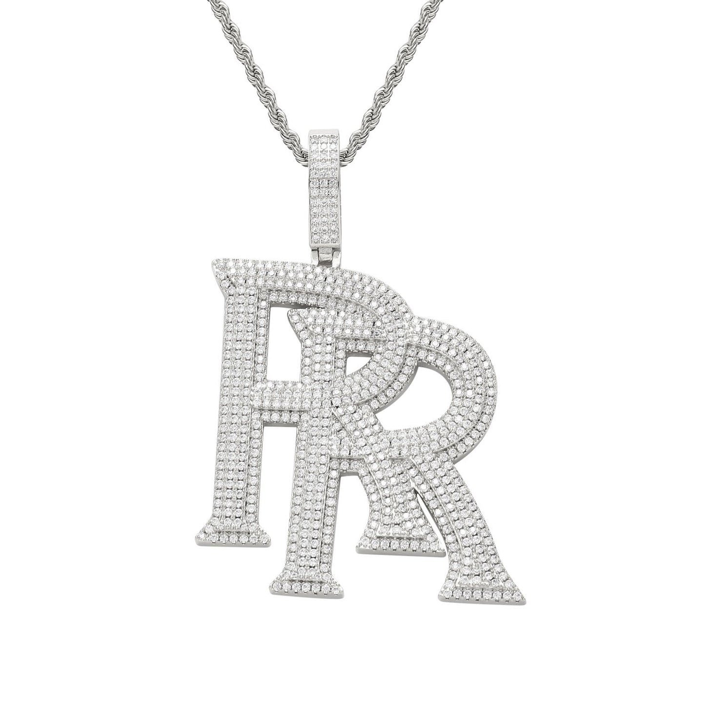Real 14K Gold Zircon Letter RR Letter Pendant For Men Hip Hop TRIPOD JEWELRY