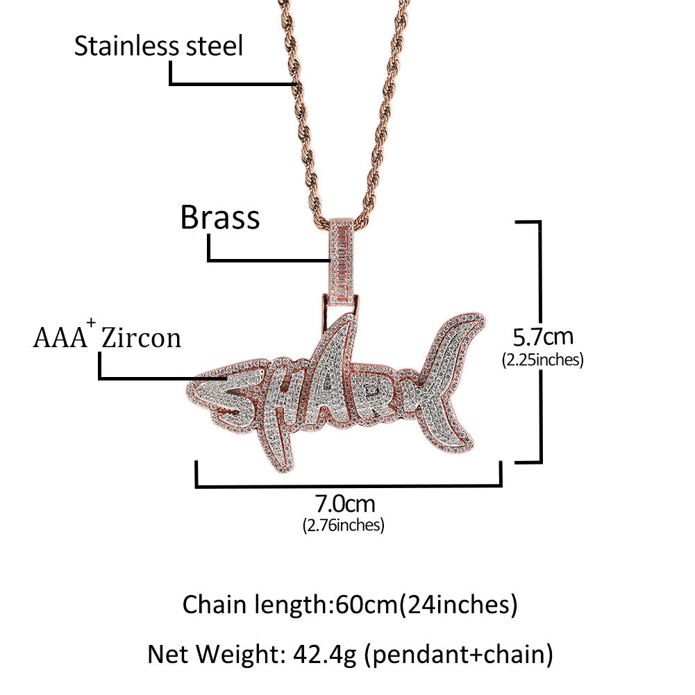 Iced Out Shark Letter Pendant For Men Rose Gold Plated TRIPOD JEWELRY