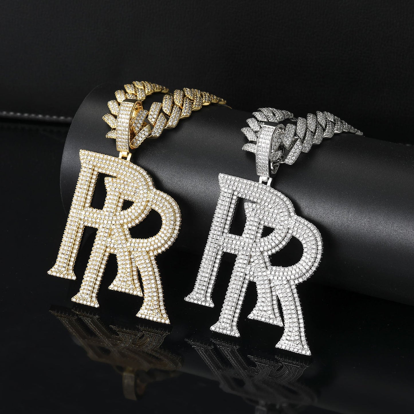 Real 14K Gold Zircon Letter RR Letter Pendant For Men Hip Hop TRIPOD JEWELRY