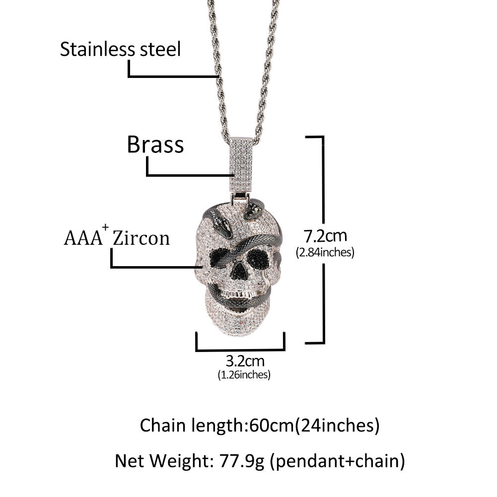 Iced Out Coiled Snake Skull Pendant Necklace For Men Hip Hop TRIPOD JEWELRY