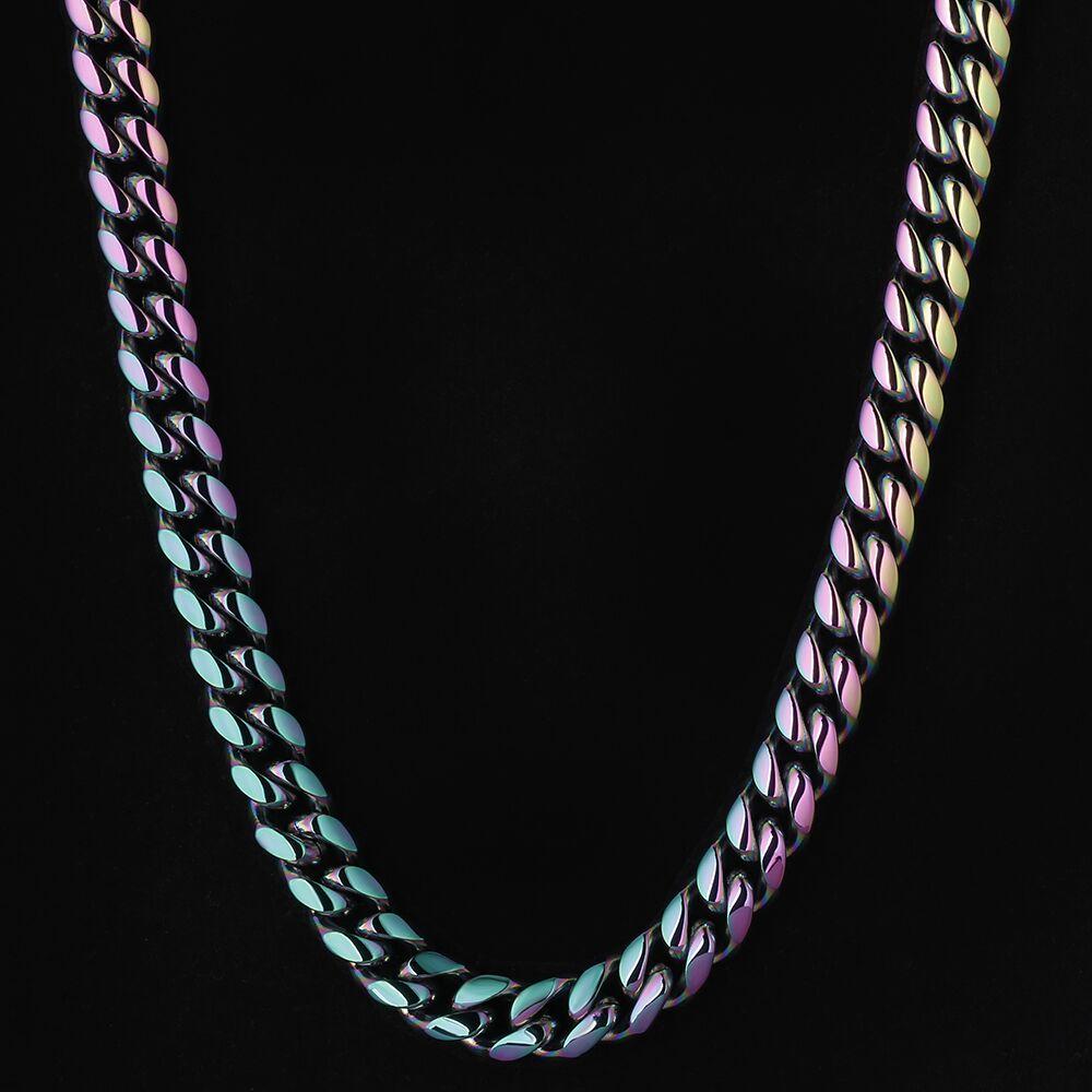 12MM Rainbow Miami Cuban Link Chain Necklace Tripodjewelry
