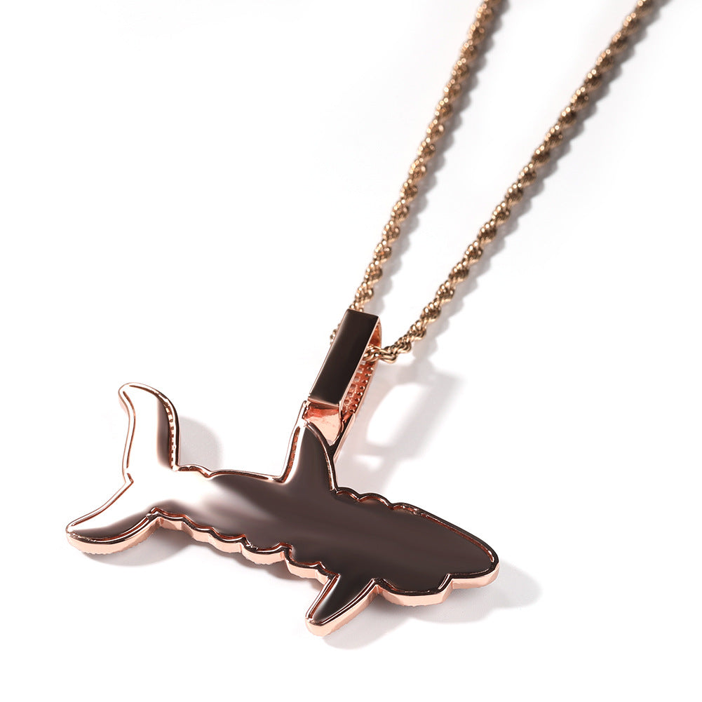 Iced Out Shark Letter Pendant For Men Rose Gold Plated TRIPOD JEWELRY
