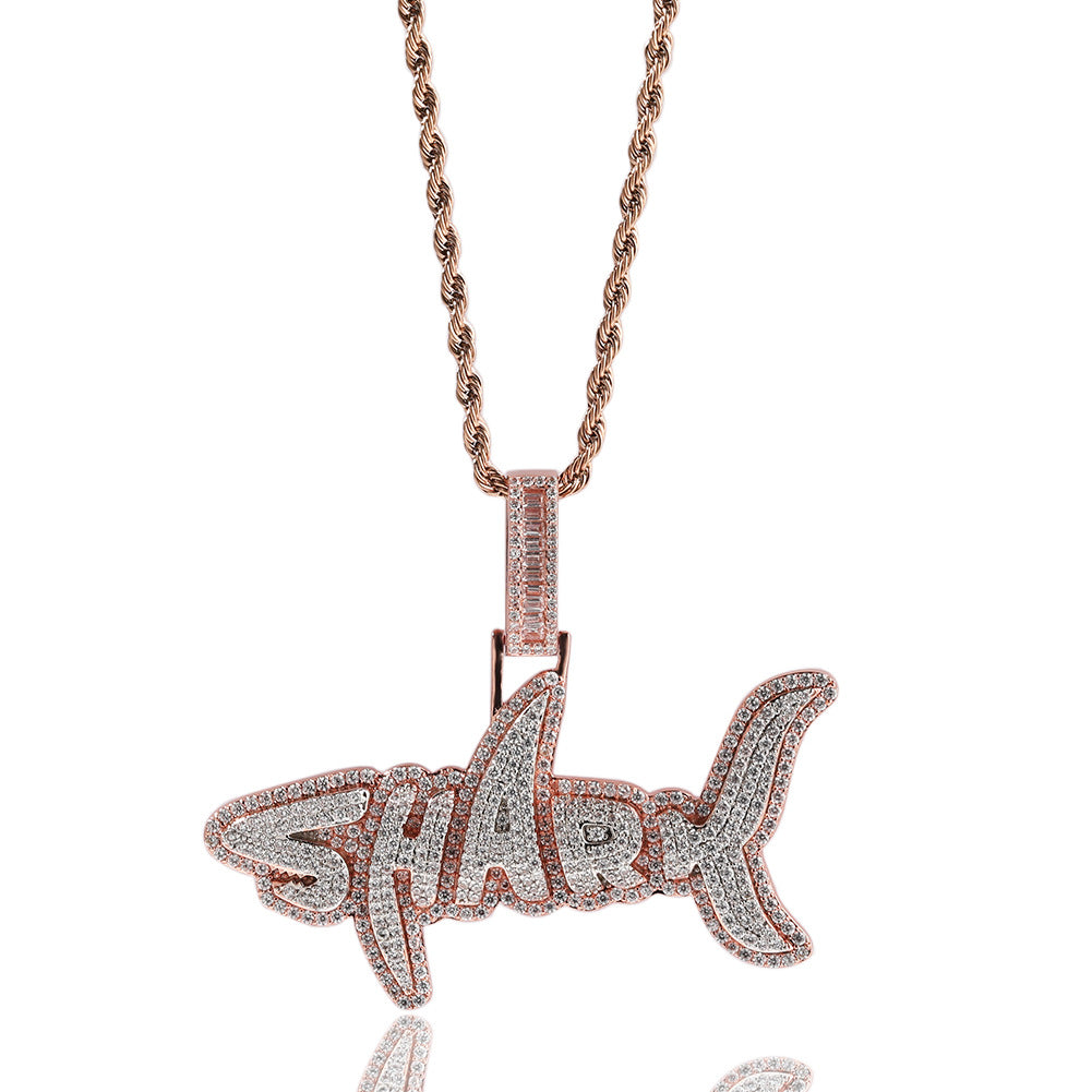 Iced Out Shark Letter Pendant For Men Rose Gold Plated TRIPOD JEWELRY