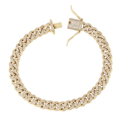 8MM 14K Gold Plated Iced Out Micro Cuban Link Bracelet - Tripodjewelry