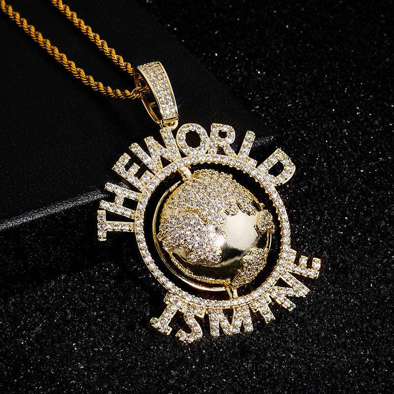 18k Iced Out World-Earth Pendant