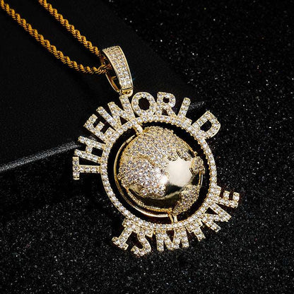 18k Iced Out World-Earth Pendant