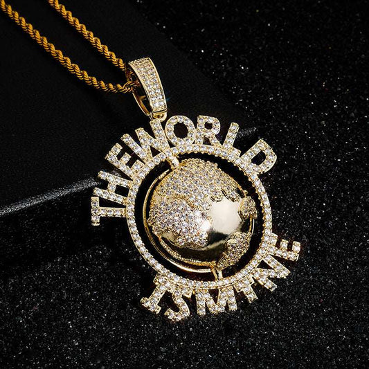 18k Iced Out World-Earth Pendant