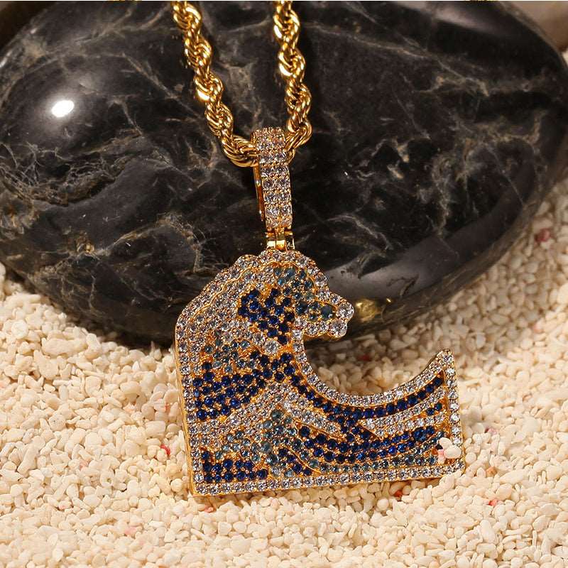 18K Gold Iced Kanagawa Surf Pendants Pendant