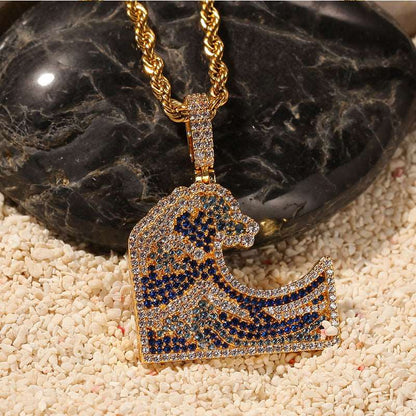 18K Gold Iced Kanagawa Surf Pendants Pendant