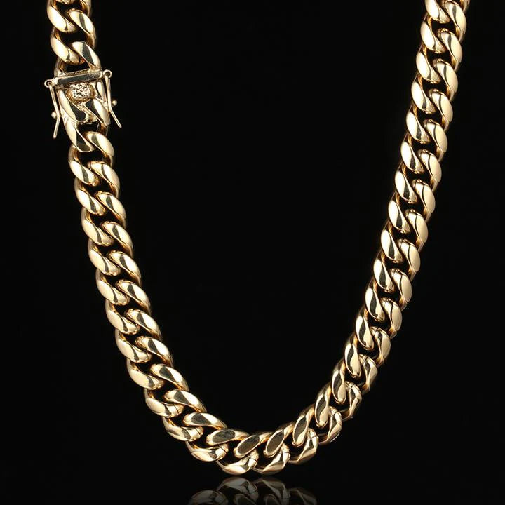 10MM 14K Gold Plated Miami Cuban Link Chain Necklace