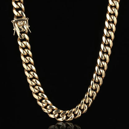 10MM 14K Gold Plated Miami Cuban Link Chain Necklace