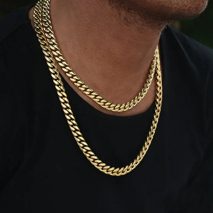 10MM 14K Gold Plated Miami Cuban Link Chain Necklace