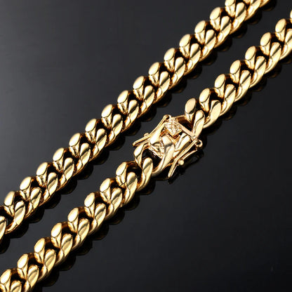 10MM 14K Gold Plated Miami Cuban Link Chain Necklace