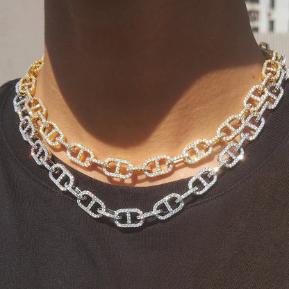 10MM 14K/White Gold Diamond Oval Link Chain Necklace