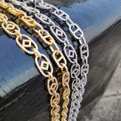 10MM 14K/White Gold Diamond Oval Link Chain Necklace