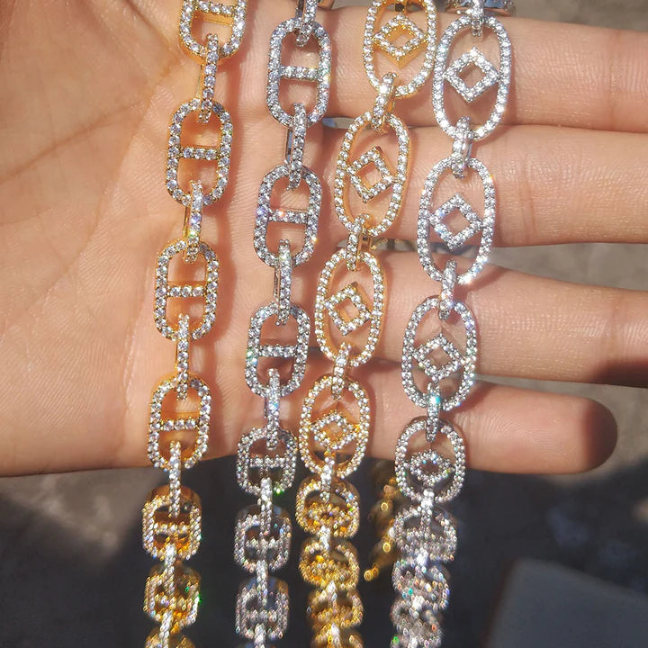 10MM 14K/White Gold Diamond Oval Link Chain Necklace