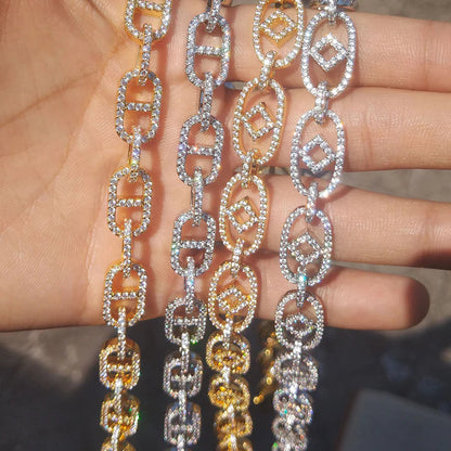 10MM 14K/White Gold Diamond Oval Link Chain Necklace