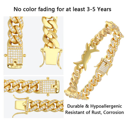 10MM 18K Gold Plated Iced Out Barb Wire Cuban Link Bracelet
