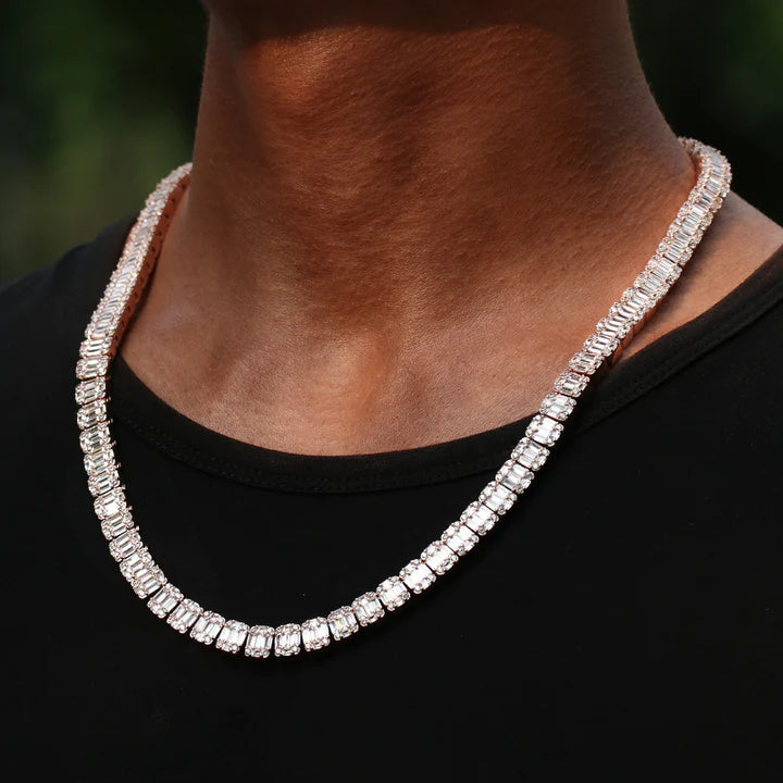 10MM Rose Gold Bling-Bling Baguette Tennis Chains Necklace