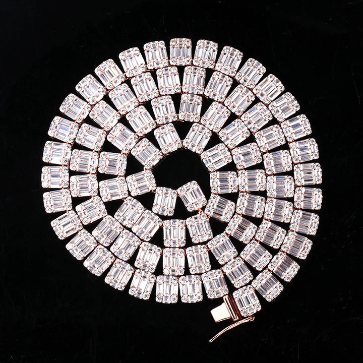 10MM Rose Gold Bling-Bling Baguette Tennis Chains Necklace