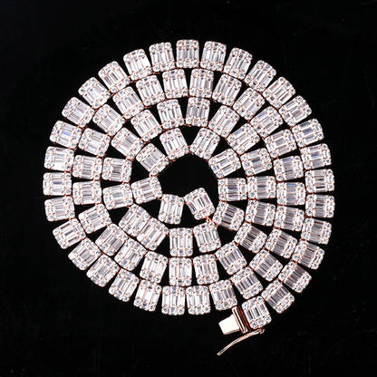 10MM Rose Gold Bling-Bling Baguette Tennis Chains Necklace