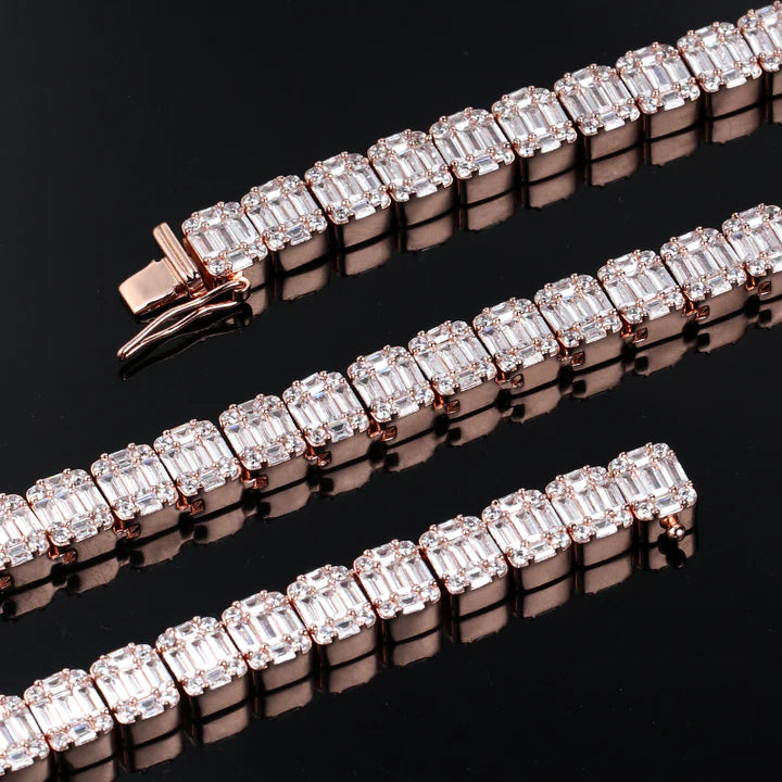 10MM Rose Gold Bling-Bling Baguette Tennis Chains Necklace