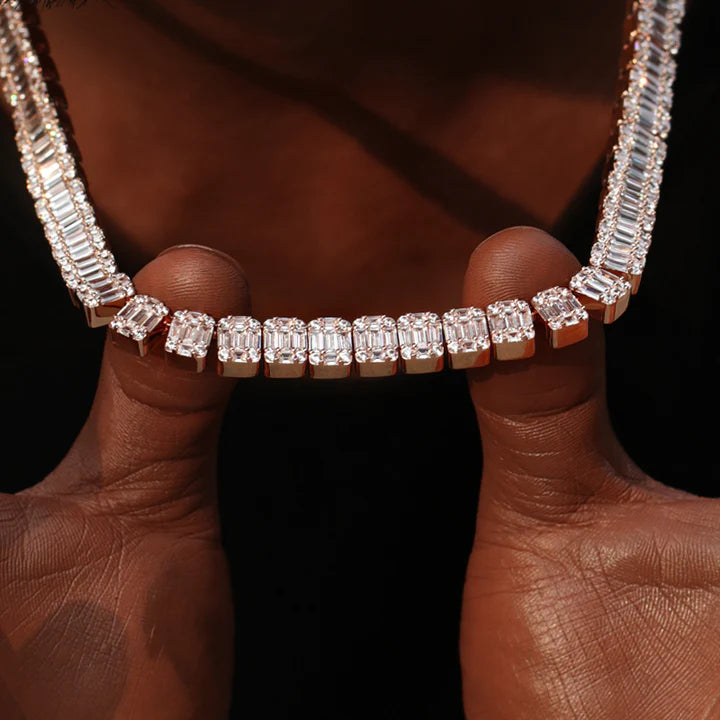 10MM Rose Gold Bling-Bling Baguette Tennis Chains Necklace