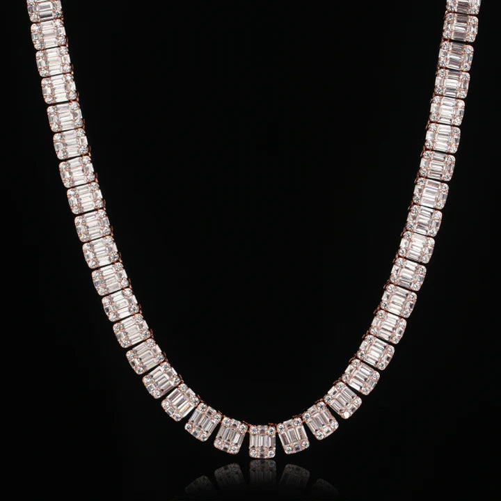 10MM Rose Gold Bling-Bling Baguette Tennis Chains Necklace