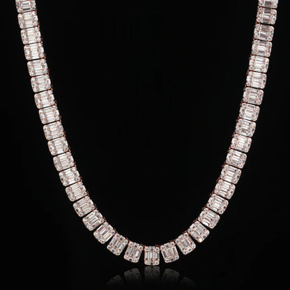 10MM Rose Gold Bling-Bling Baguette Tennis Chains Necklace