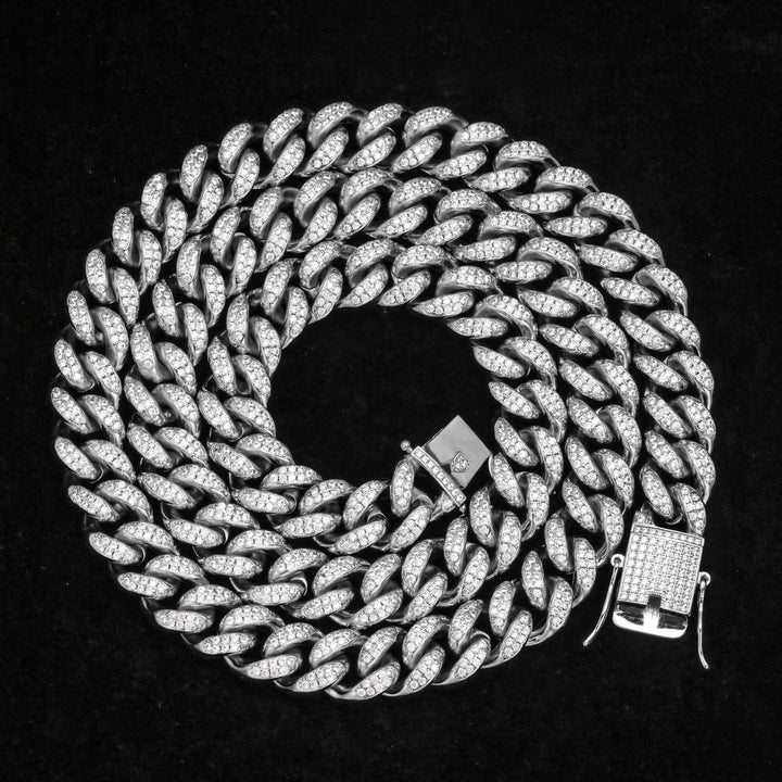 10MM White Gold Plated Iced Out Cuban Link Chain Necklace