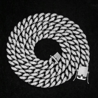 10MM White Gold Plated Iced Out Cuban Link Chain Necklace
