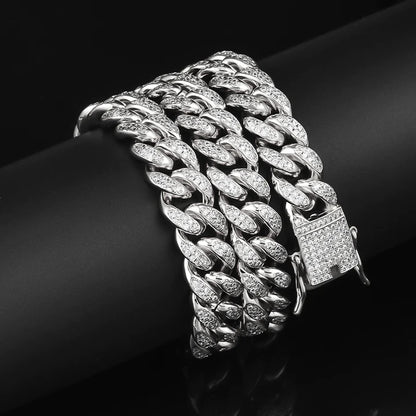 10MM White Gold Plated Iced Out Cuban Link Chain Necklace