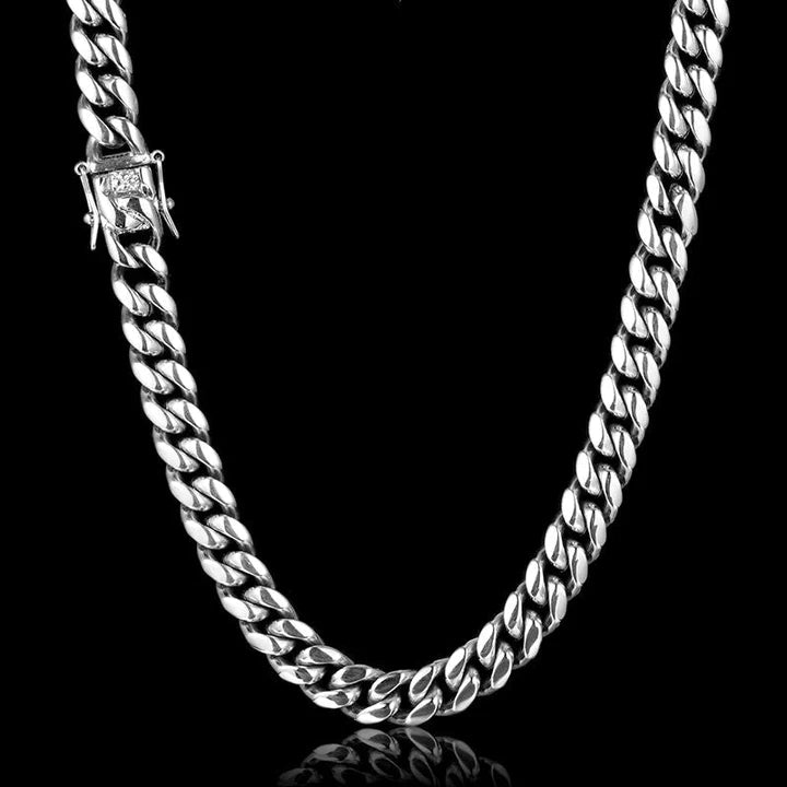 10MM White Gold Plated Miami Cuban Link Chain Necklace