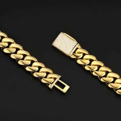 14MM 18K Gold Plated Bold Polishing Miami Cuban Link Chain or Bracelet