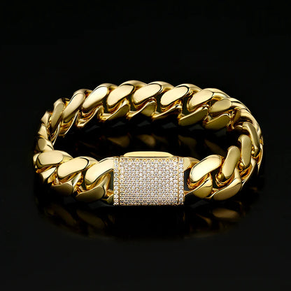 10MM 18K Gold Plated Bold Polishing Miami Cuban Link Chain or Bracelet