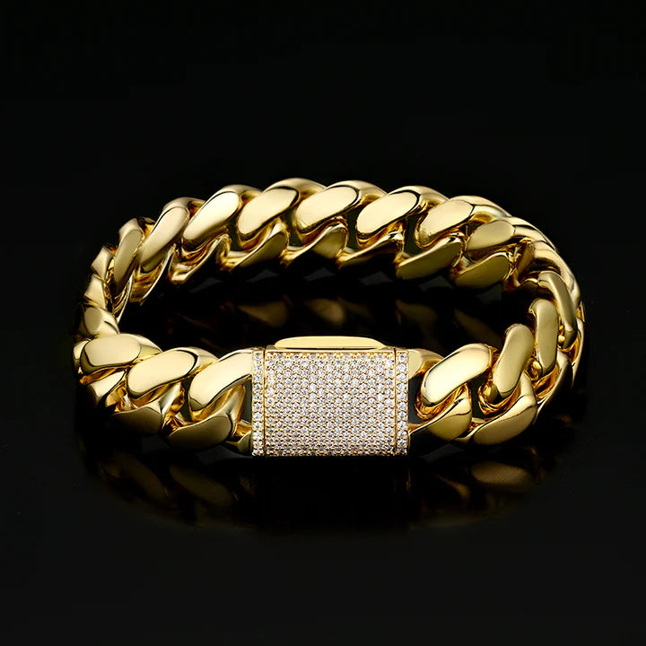 12MM 18K Gold Plated Bold Polishing Miami Cuban Link Chain and Bracelet