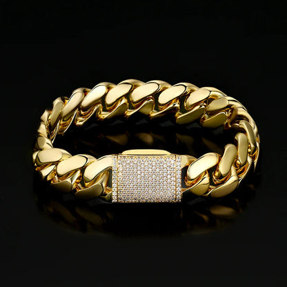 12MM 18K Gold Plated Bold Polishing Miami Cuban Link Chain and Bracelet