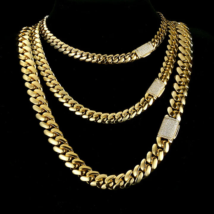 12MM 18K Gold Plated Bold Polishing Miami Cuban Link Chain and Bracelet