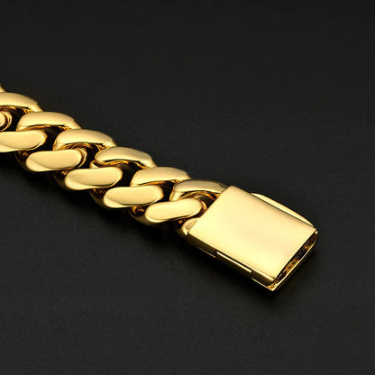 12MM 18K Gold Plated Bold Polishing Miami Cuban Link Chain and Bracelet