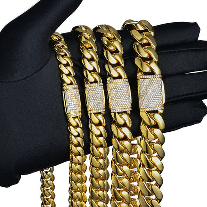 14MM 18K Gold Plated Bold Polishing Miami Cuban Link Chain or Bracelet