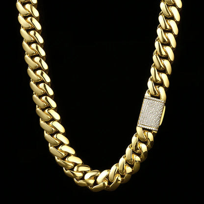 14MM 18K Gold Plated Bold Polishing Miami Cuban Link Chain or Bracelet