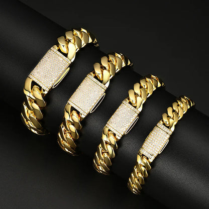 12MM 18K Gold Plated Bold Polishing Miami Cuban Link Chain and Bracelet