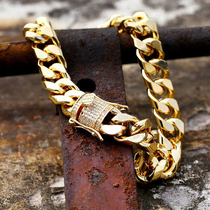 10MM 18K/White Gold Zircon Clasp Miami Cuban Link Bracelet