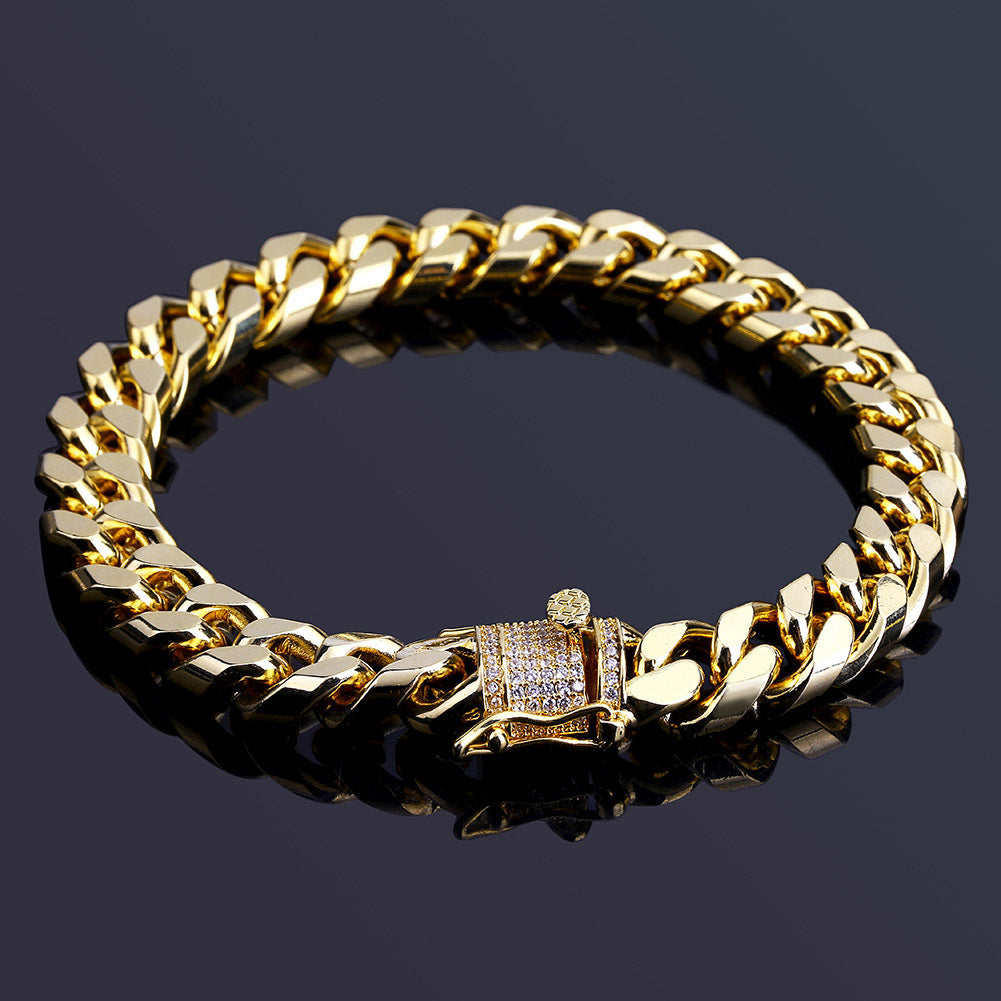 10MM 18K/White Gold Zircon Clasp Miami Cuban Link Bracelet